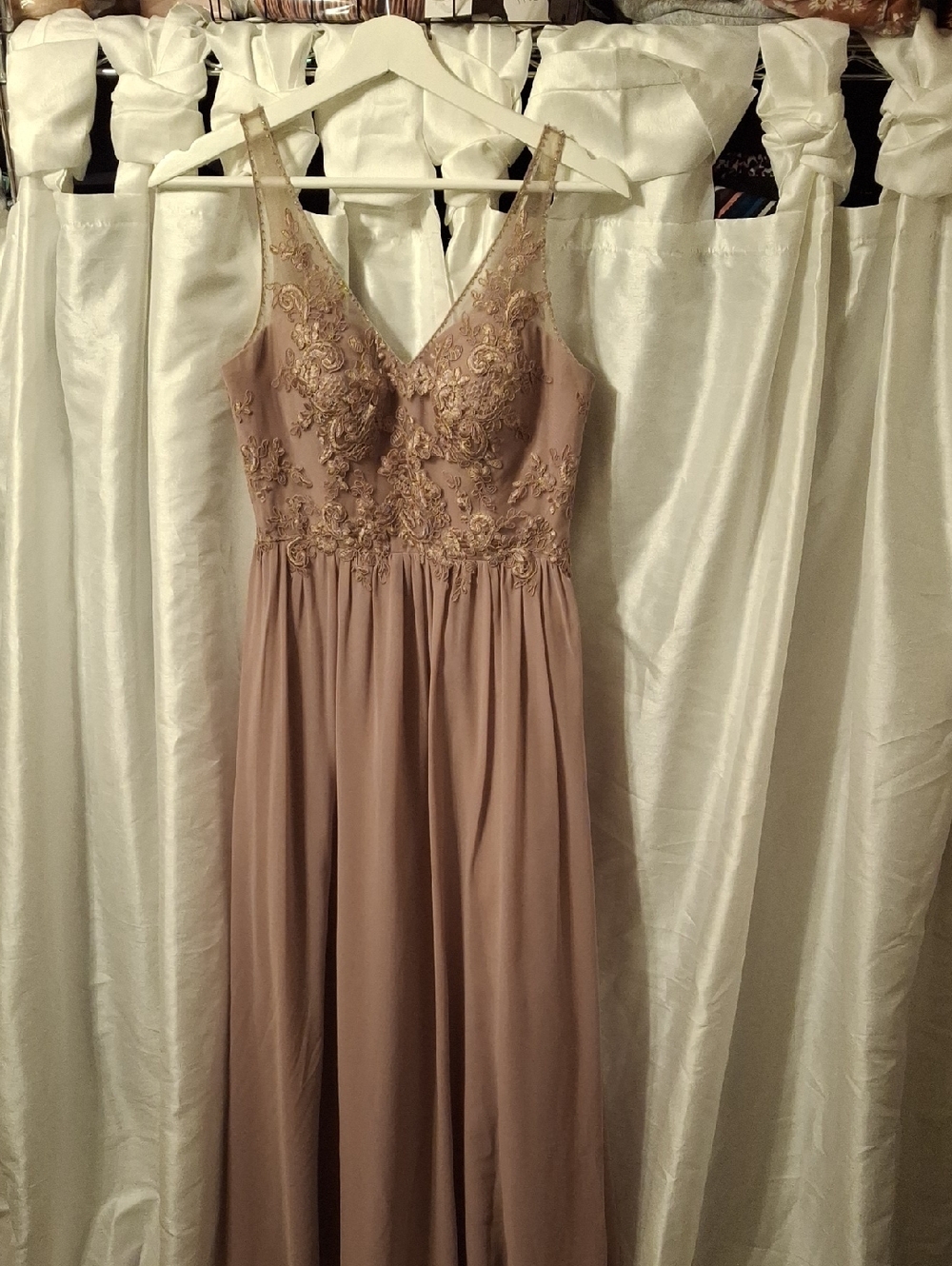 Azazie Dusty Mauve Embroidered V-Neck Maxi Dress